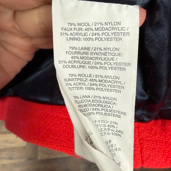 J.Crew Chateau Hooded Parka Coat Italian Wool Stadium Cloth Red Size 4 - Picture 10 of 12